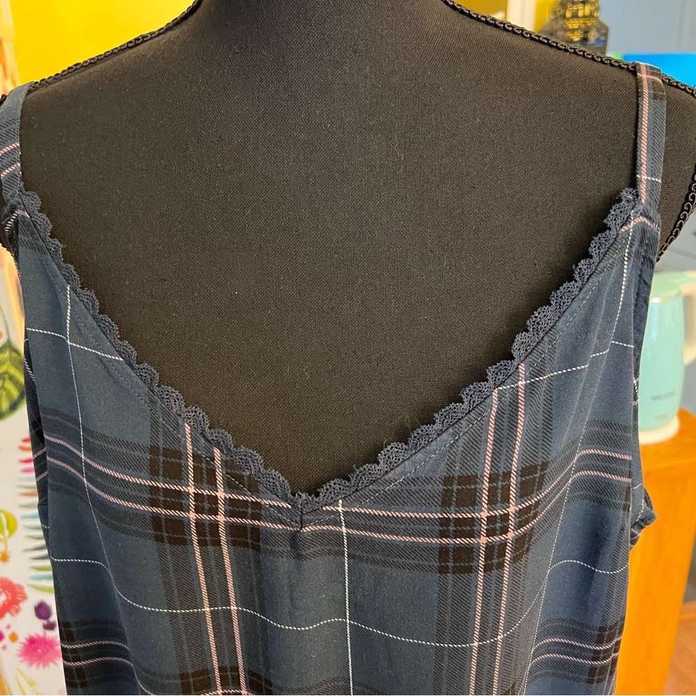 Torrid Ava - Navy Plaid Challis Lace Trim Cami - Picture 4 of 10